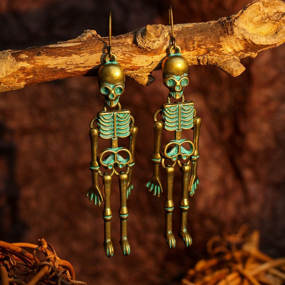 New Halloween Skull Pendant Punk Style Ear Hook Earrings Retro Green,Gold,Silver